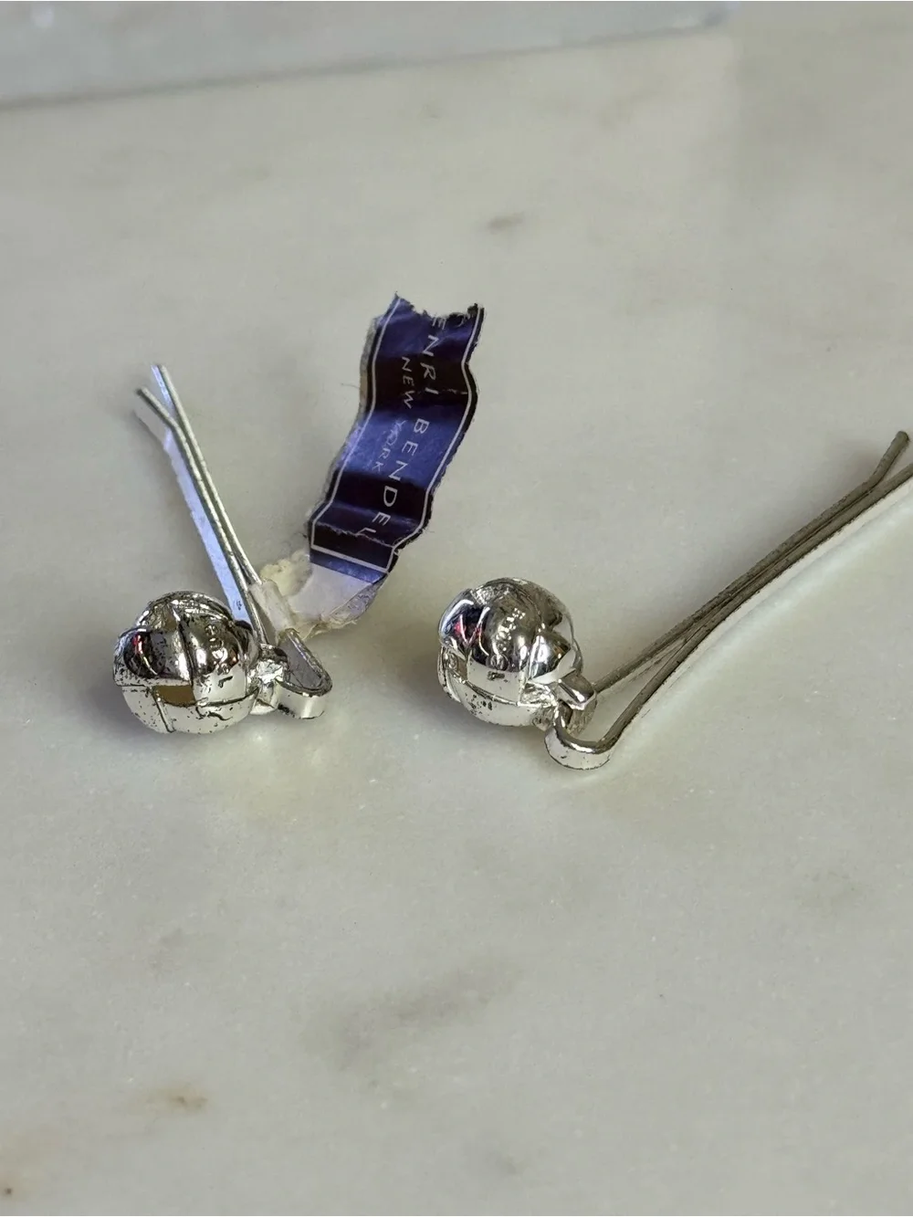 henri bendel Silver Logo Ball Bobby Pins, Rare Collector’s Piece.